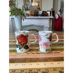 Roy Kirkham 2006 Fine Bone China Coffee Tea Cup THE ROSE COLLECTION Pair 2 Mugs
